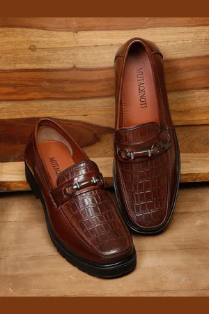 MUTAQINOTI Men Brown Textured Formal Loafers
