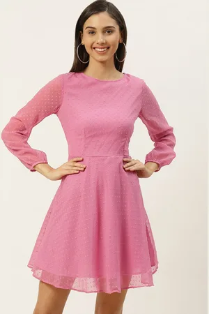DODO & MOA Women Pink Long Sleeves Fit & Flare Dress