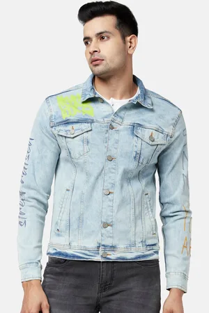 PEOPLE Men Blue Washed Denim Jacket