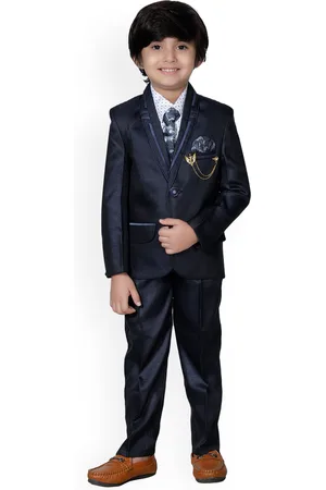 DKGF FASHION Boys Navy Blue Regular Fit 4-Piece Suit