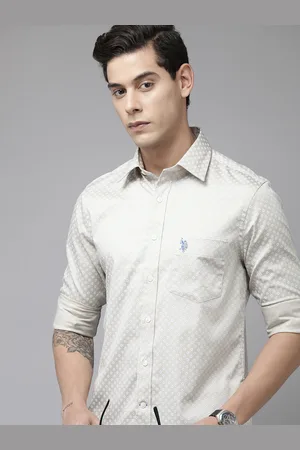 U.S. Polo Assn. Men Beige Tailored Fit Floral Opaque Printed Casual Shirt