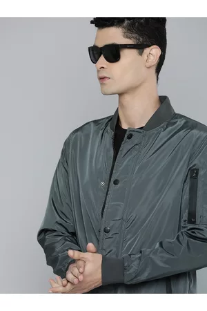 Flying Machine Men Grey Solid Bomber Jacket