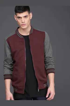WROGN Men Maroon & Grey Self Design Sweatshirt