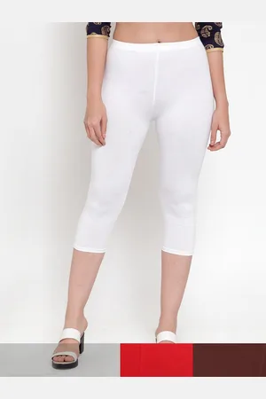 Jinfo Women White & Red Pack of 3 Cotton Capris
