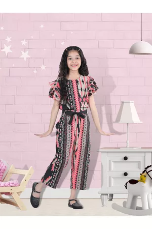 Cutiekins Girls Black & Pink Printed Capri Jumpsuit