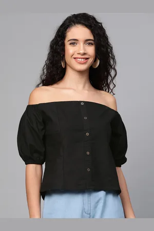 Sassafras Women Black Solid Bardot Top