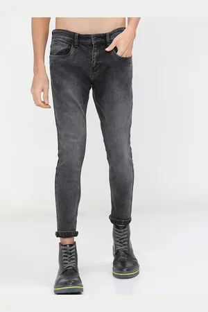 Highlander Men Charcoal Tapered Fit Heavy Fade Stretchable Jeans