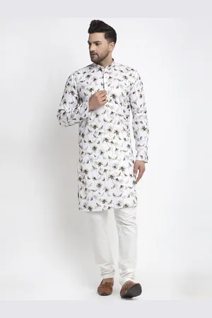 Kaifoo Men Multicoloured Floral Printed Thread Work Kurta