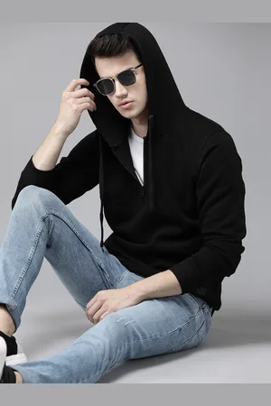 Roadster Men Black Solid Hooded Sweatshirt