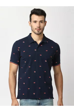 Pepe Jeans Men Navy Blue Printed Polo Collar Cotton T-shirt