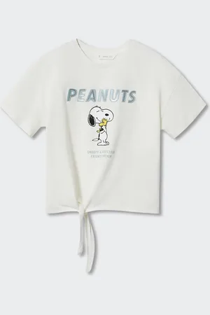 MANGO Girls White & Blue Snoopy Print & Sequined Pure Cotton T-shirt