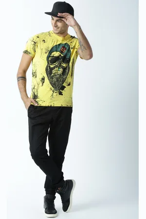 Huetrap Men Yellow Printed Round Neck T-shirt