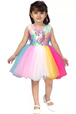 Aarika Girls Multicoloured Self Design Net Dress
