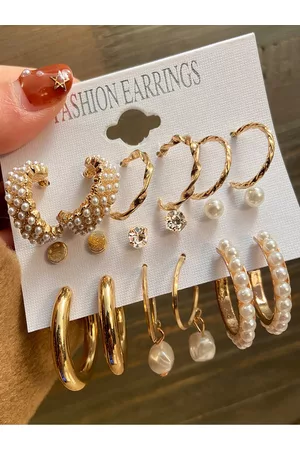 Shining Diva Women Pack of 9 Gold-Toned Contemporary Half Hoop Earrings