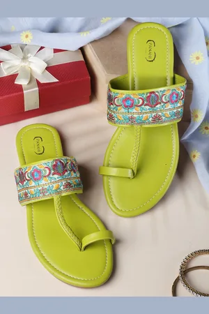 PANAHI Women Lime Green Ethnic One Toe Flats