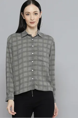 DENNISON Women Grey & Black Smart Checks Checked Casual Shirt
