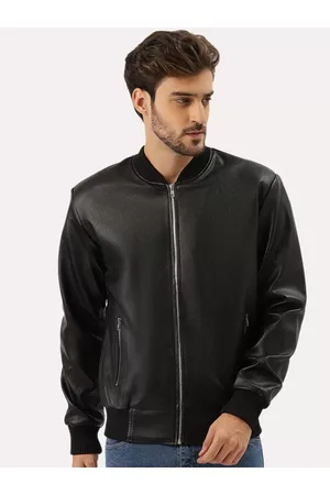 Leather Retail Men Black Bomber Jacket