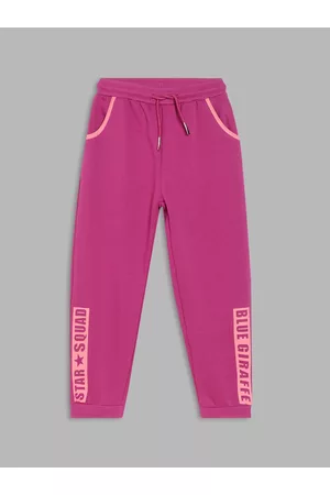 Blue Giraffe Girls Pink Solid Regular Fit Joggers