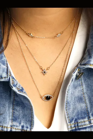 Joker & Witch Gold-Plated & Black Evil Eye Layered Necklace