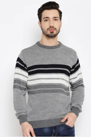 Duke Men Grey & Black Striped Striped Pullover