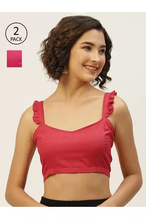 Molcha Women Pack Of 2 Red & Pink Solid Pure Cotton Saree Blouses