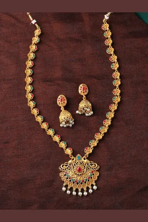 ESTELE Gold Plated Stunning Peacock Designer Necklace Set with Crystals for Women