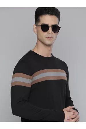 Flying Machine Men Black & Brown Striped Pure Cotton Pullover