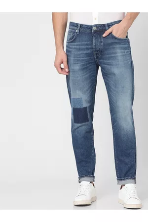 SELECTED Men Blue Relaxed Fit Mildly Distressed Heavy Fade Cotton Denim Jeans