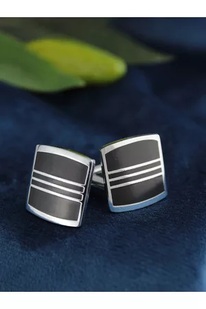 Kavove Black & Silver-Toned Square Shape Cufflink