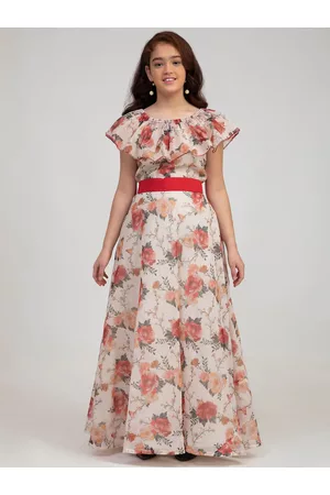 Bhama Off White & Red Floral Print Maxi Dress