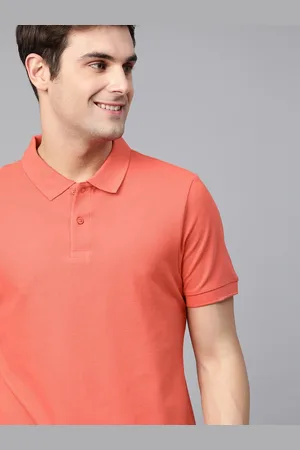 Mast & Harbour Men Coral Orange Solid Polo Collar T-shirt