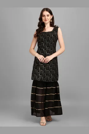GUFRINA Women Black Printed Kurta with Sharara