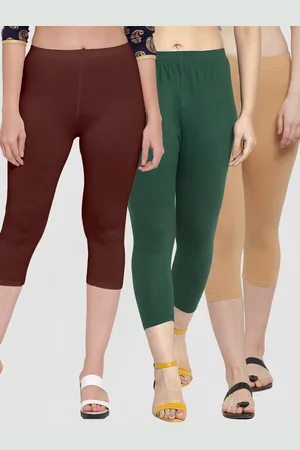 Jinfo Women Beige & Brown Pack Of 3 Solid Capris