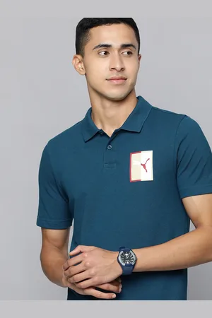 PUMA Men Blue Brand Logo Printed Polo Collar Slim Fit T-shirt