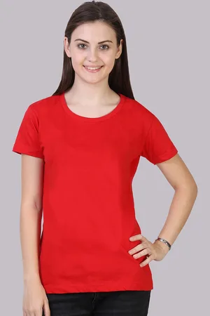 Fleximaa Women Red Solid Cotton T-shirt
