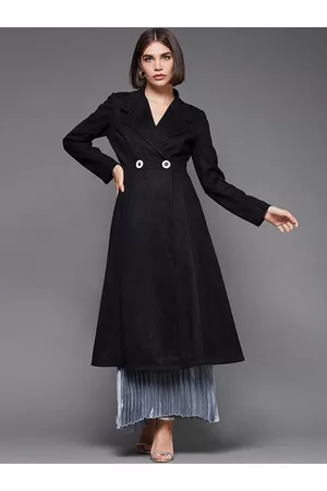 Miss Chase Women Suede Longline Double Breasted Princess Coat