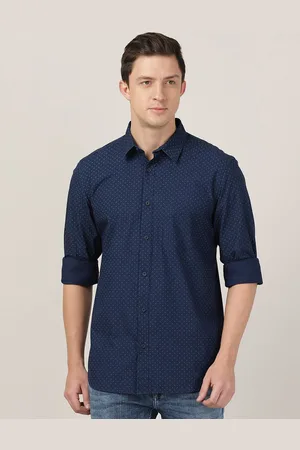 MERCHANT MARINE Men Navy Blue Slim Fit Printed Pure Cotton Casual Shirt