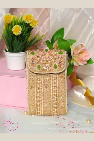 Nidhi Rathi Women Gold-Toned & Green Embroidered Purse Clutch