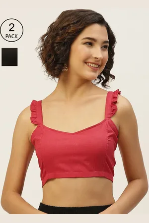 Molcha Women Pack of 2 Solid Red, Black Pure Cotton Non Padded Saree Blouse