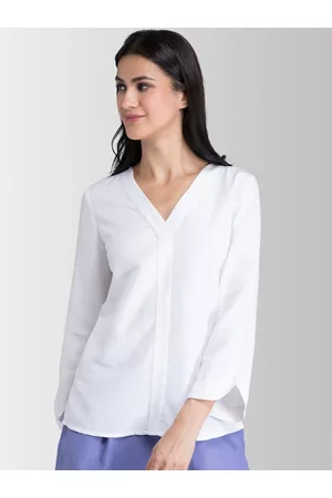 FableStreet Women White Solid Pure Cotton Top