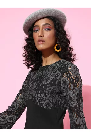 KASSUALLY Women Stylish Black Floral Dress