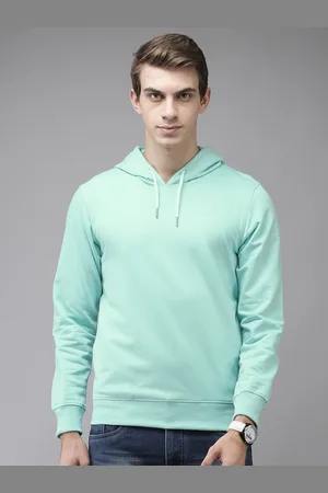 Park Avenue Men Blue Solid Hooded Sweatshirt