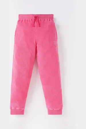Ed-a-Mamma Girls Pink Solid Cotton Drawstring Joggers