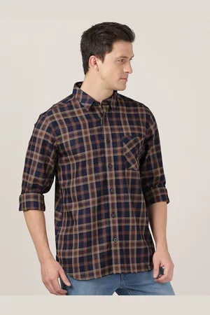 MERCHANT MARINE Men Brown Classic Slim Fit Tartan Checks Casual Pure Cotton Shirt