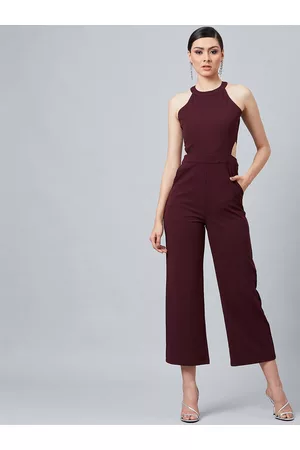 ATHENA Women Burgundy Solid Basic Jumpsuit