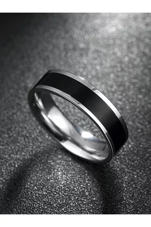 Yellow Chimes Men Black Band Style Titanium Steel Ring