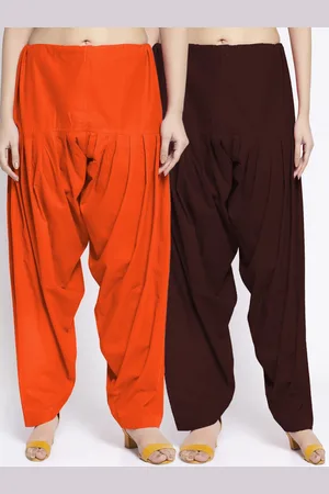 Jinfo Women Pack Of 2 Orange & Brown Solid Loose Fit Pure Cotton Salwar