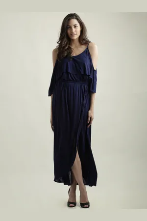 Miss Chase Women Navy Blue Solid Maxi Dress
