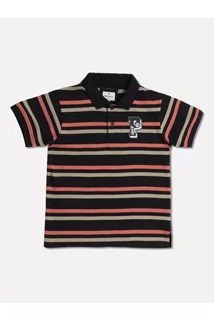 Pepe Jeans Boys Black & Beige Striped Polo Collar T-shirt