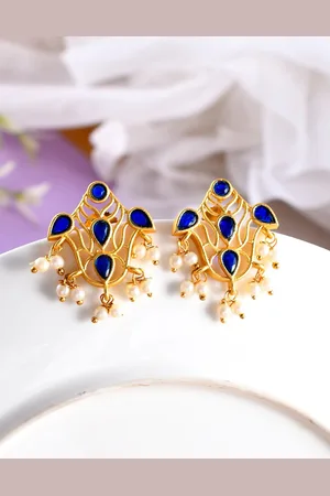 Silvermerc Designs Gold Plated & Blue Contemporary Drop Earrings
